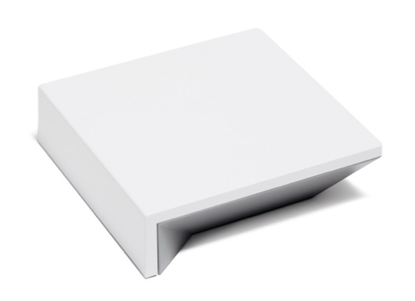 The Shade Store's motorization wireless link in white with a cornered logo on a white table top
