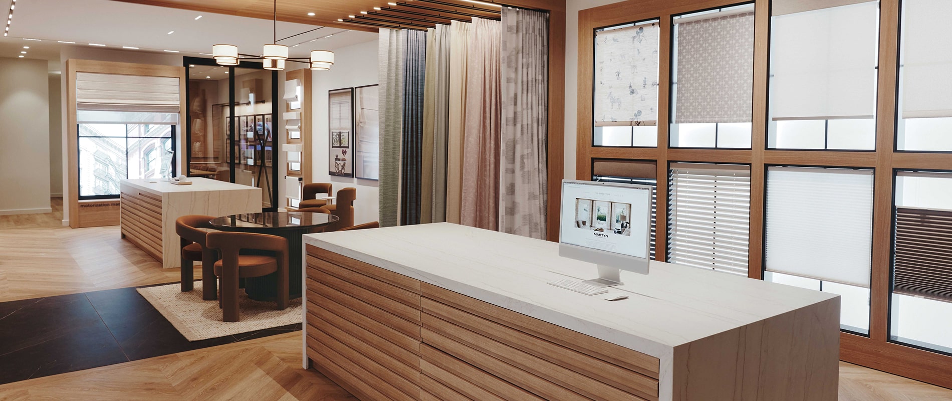 An interior view of The Shade Store's flagship showroom in Midtown, New York.